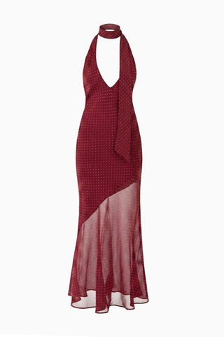 Rich Red Satin Fitted Maxi Dress