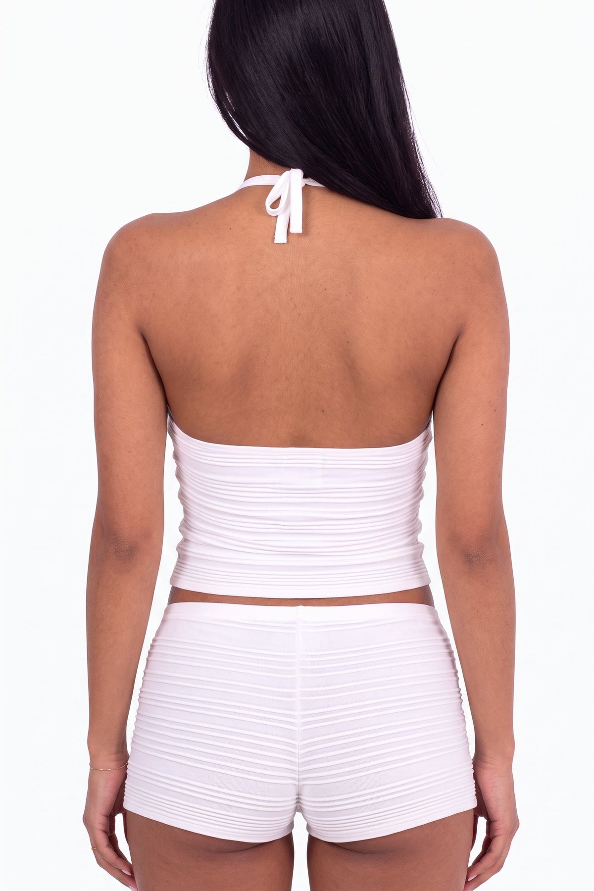 White Ribbed Halter Top and Shorts Set