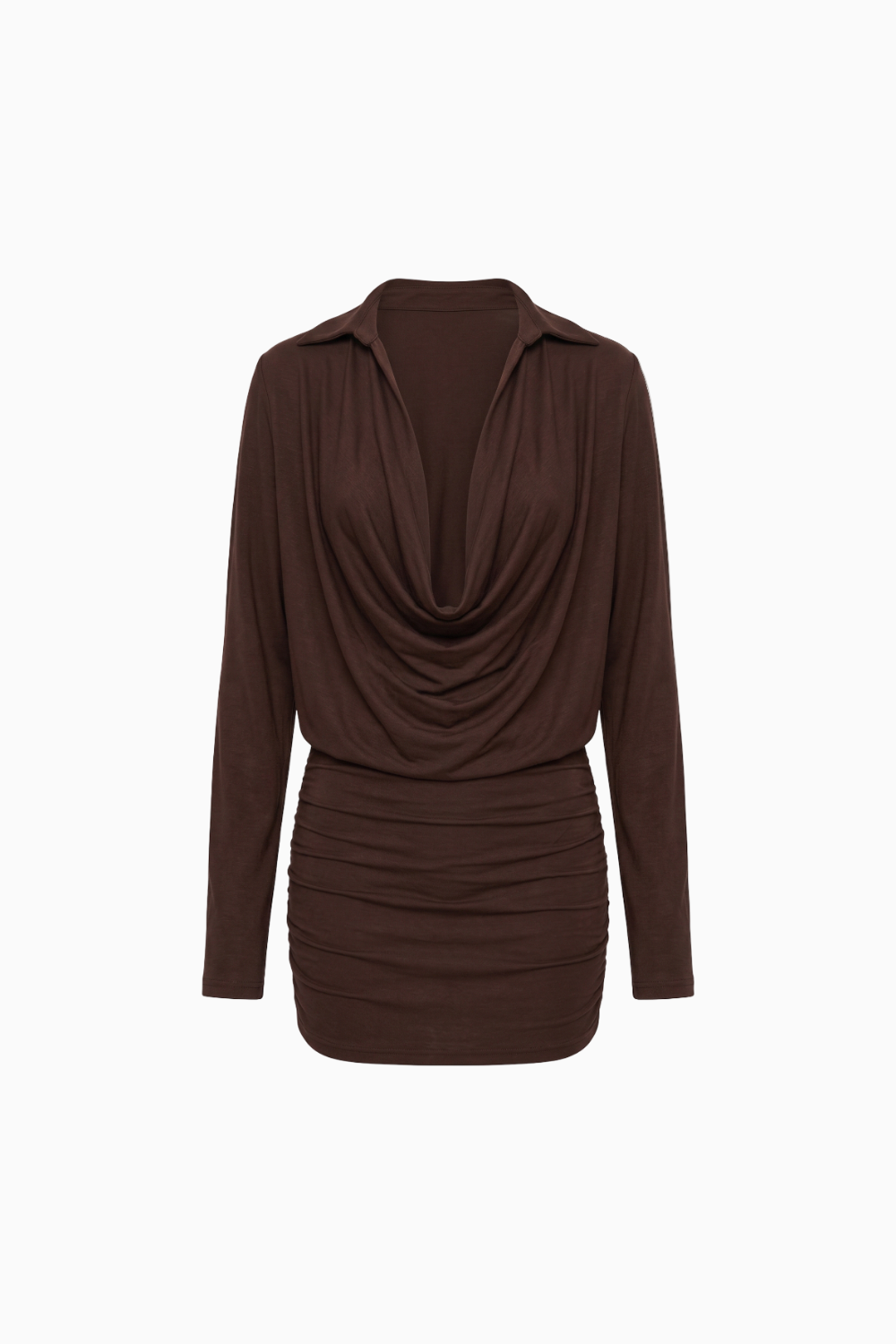 Cowl Neck Long Sleeve Mini Shirt Dress
