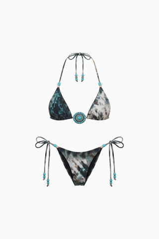 Western Turquoise Medallion Halter Bikini --- DOESN'T TIE IN THE BACK shall we skip it?