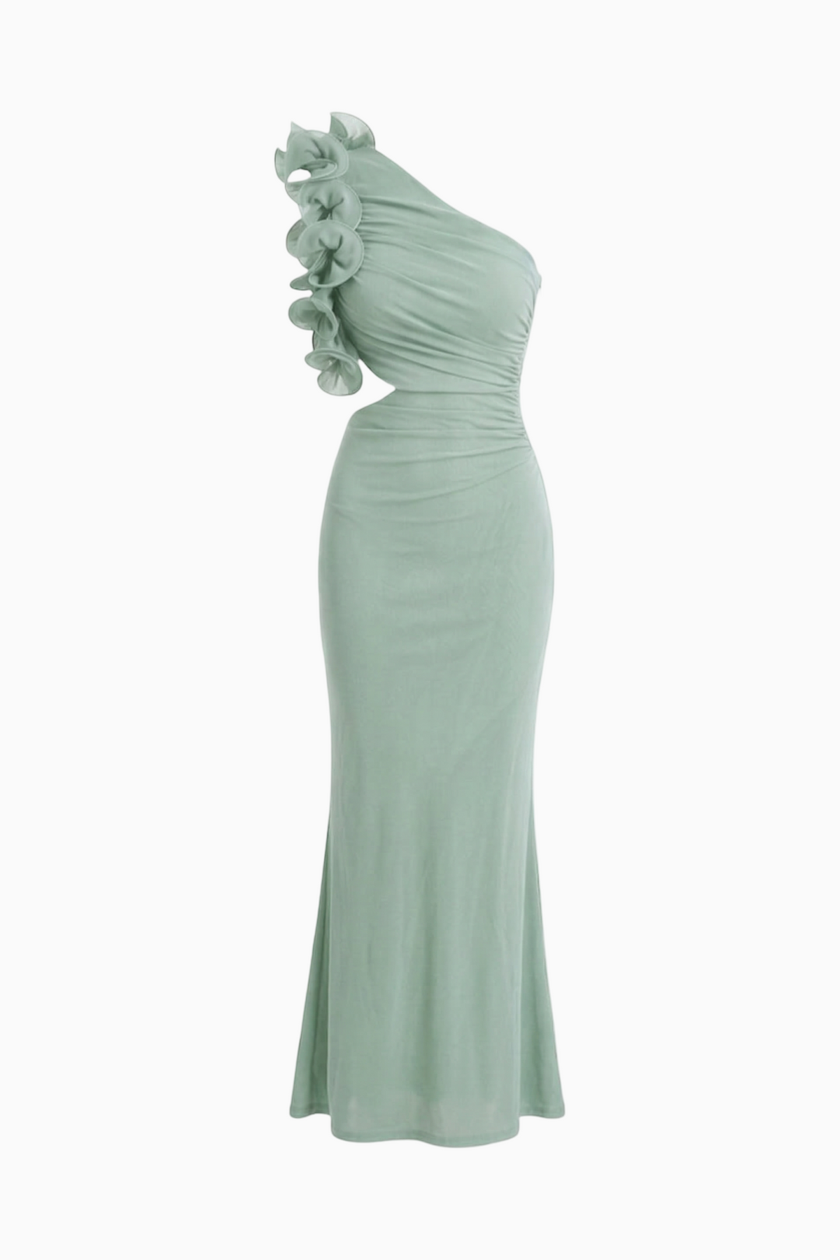 Brown One-Shoulder Ruffle Cutout Maxi Dress