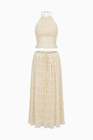 Cream Maxi Skirt & Top Set    HALTER NECK