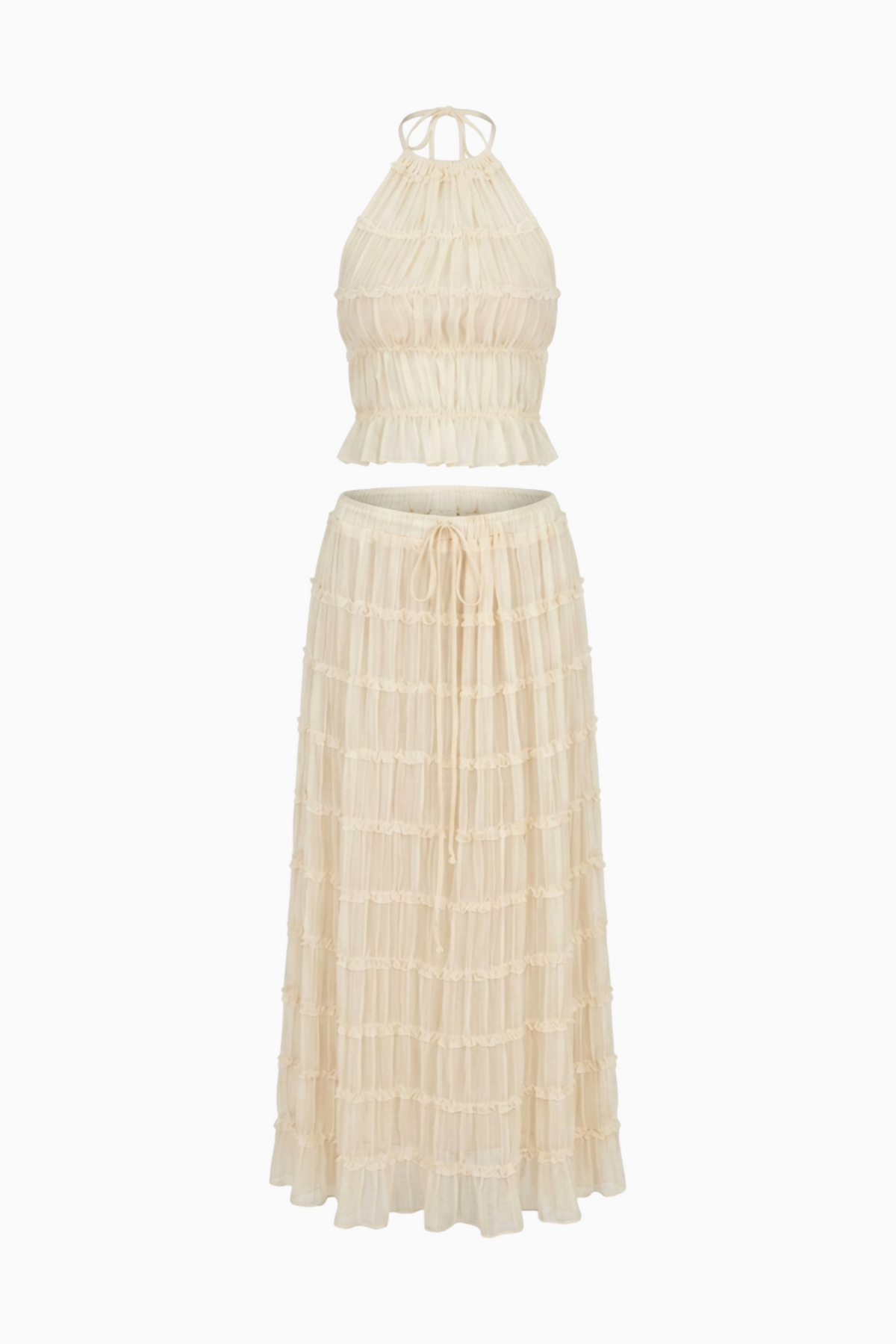 Cream Maxi Skirt & Top Set    HALTER NECK