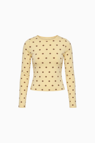 Polka Dot Print Crewneck Long Sleeve Top