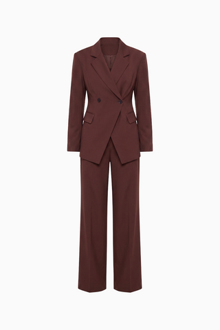 Double-Breasted Blazer & Wide-Leg Pants Suit Set