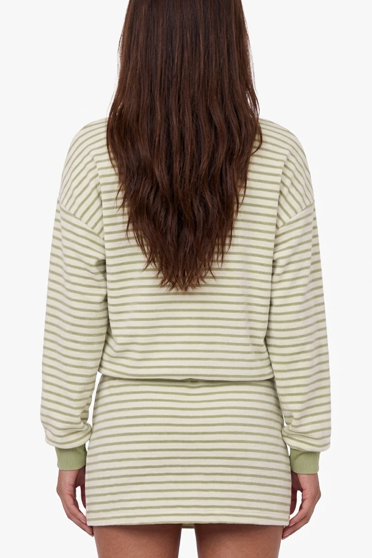 Striped Polo Sweatshirt and Mini Skirt Set