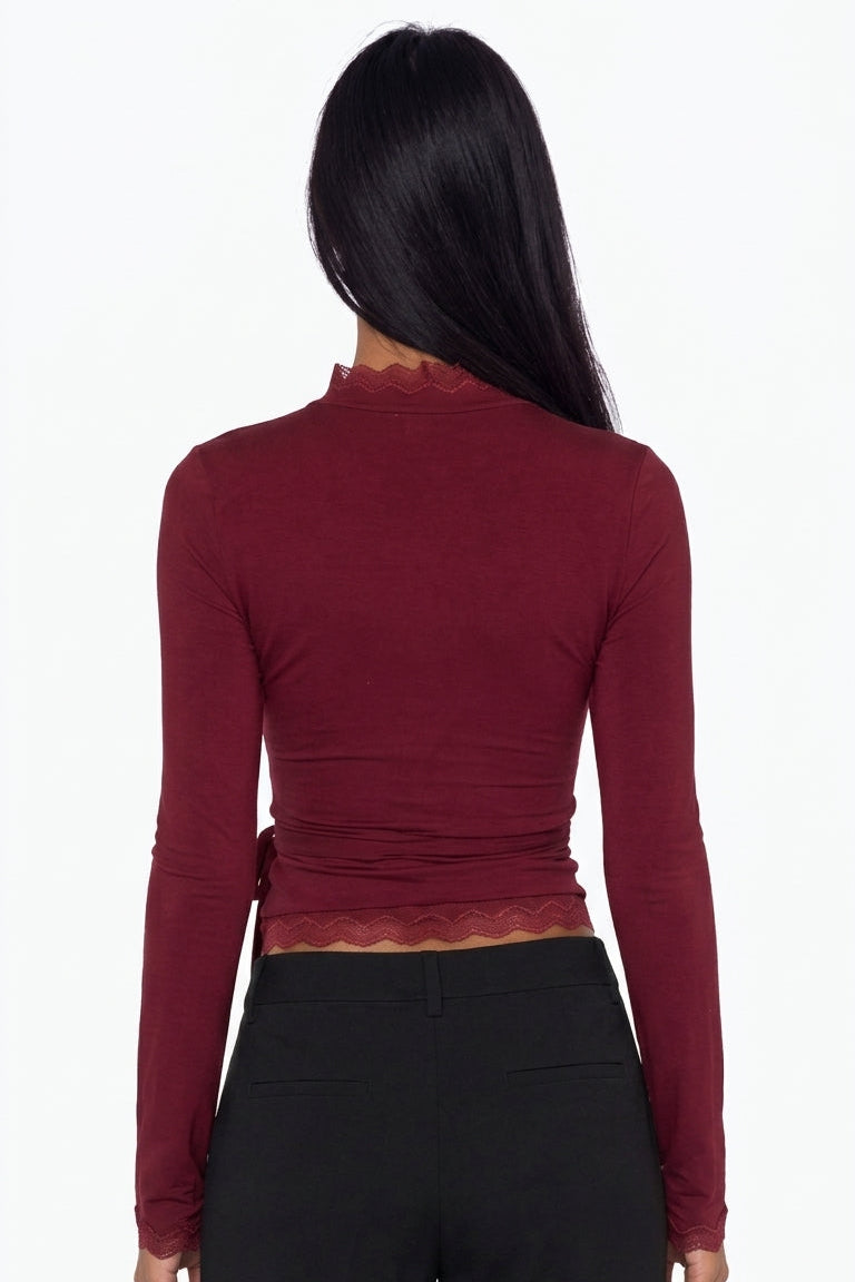 Lace-Trim Wrap Top