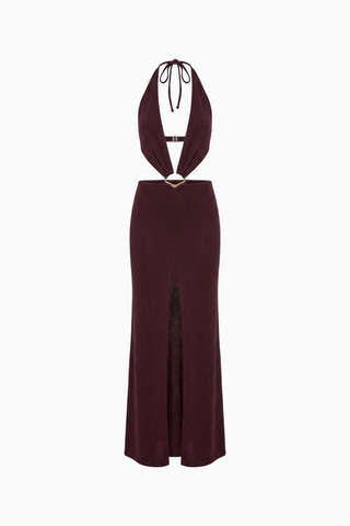Plum Plunging Halter Cutout Maxi Dress