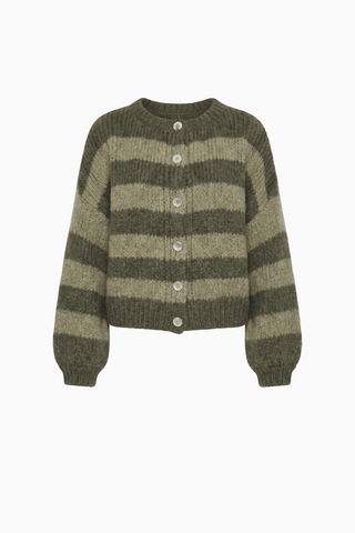 Chunky Two-Tone Striped Knit Cardigan
