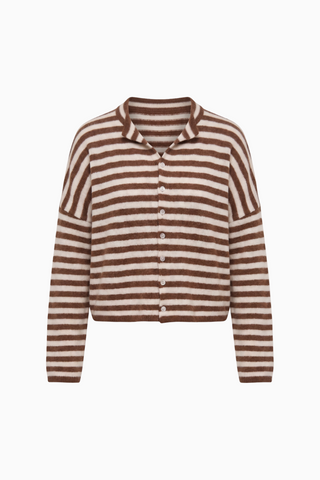 Brown Striped Knit Cardigan