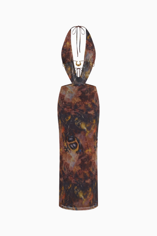 Mystic Print Plunge Cutout Dress
