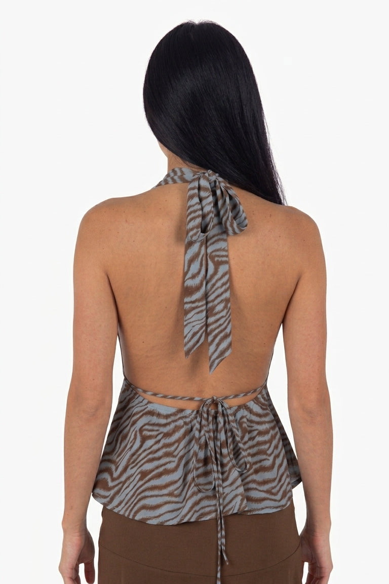 Dark Navy Print Draped Top