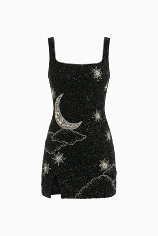 Black Celestial Print Mini Dress MISSING BACK
