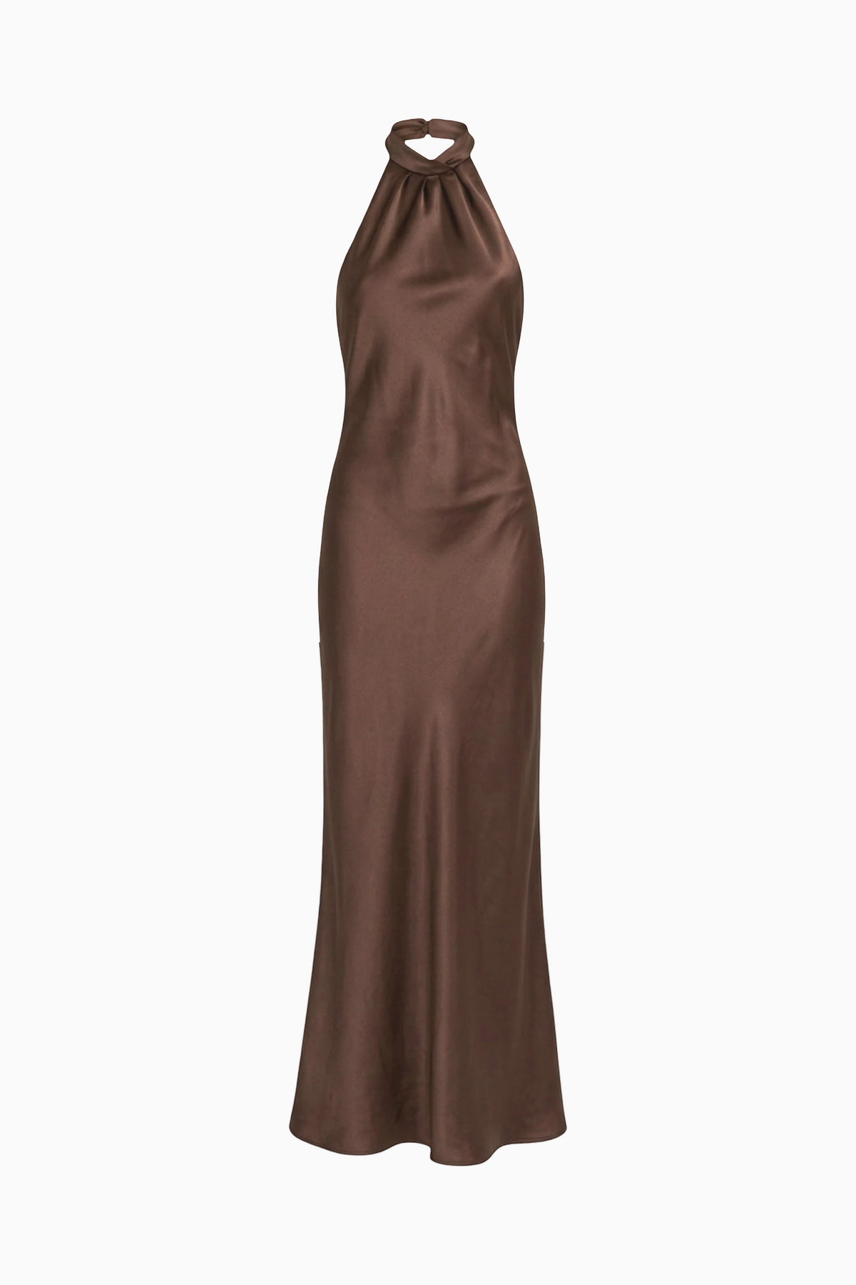Chocolate Satin Halter Maxi Dress      REPEAT