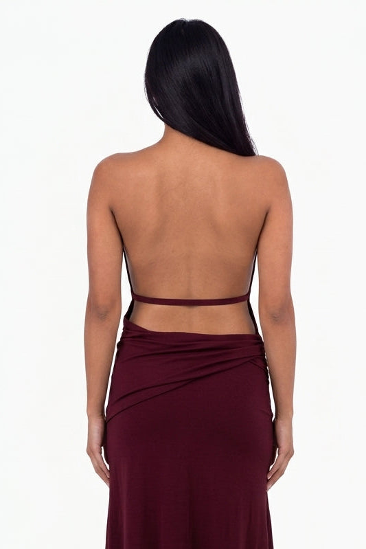 Dark Cherry Cowl Neck Maxi Dress