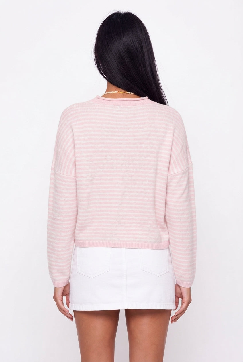 Pink Striped Knit Button-Front Cardigan
