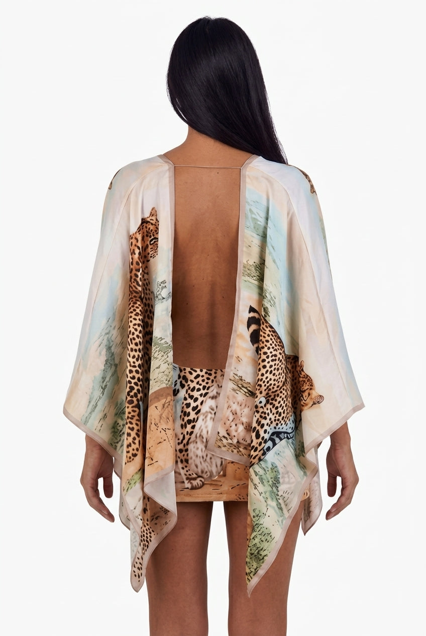 Plunging V-Neck Leopard Landscape Resort Dress
