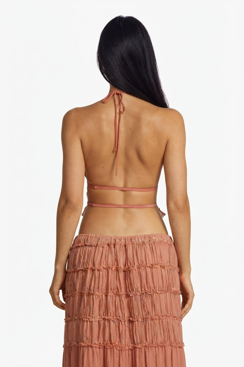Peach Halter Top & Skirt Set
