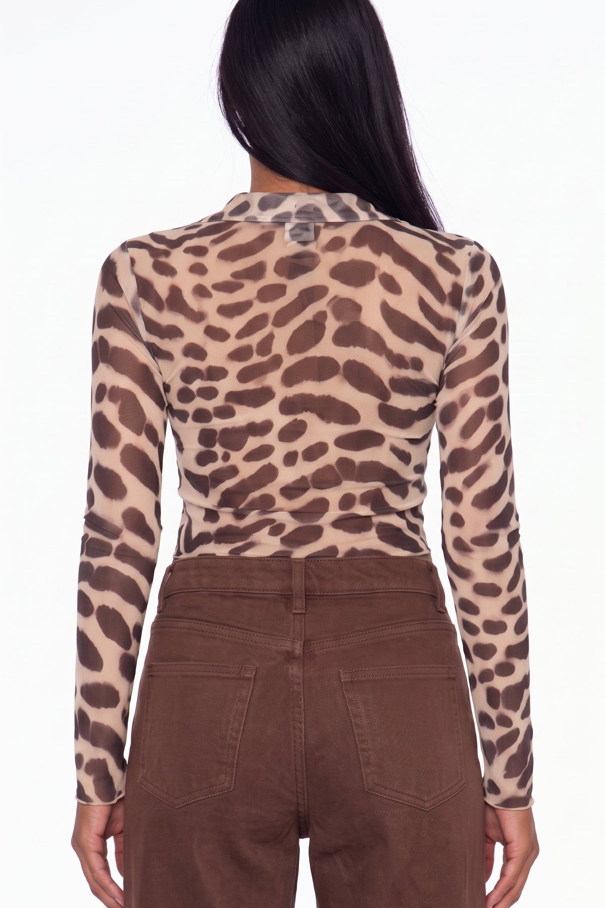 Animal Print Sheer Button-Up Top