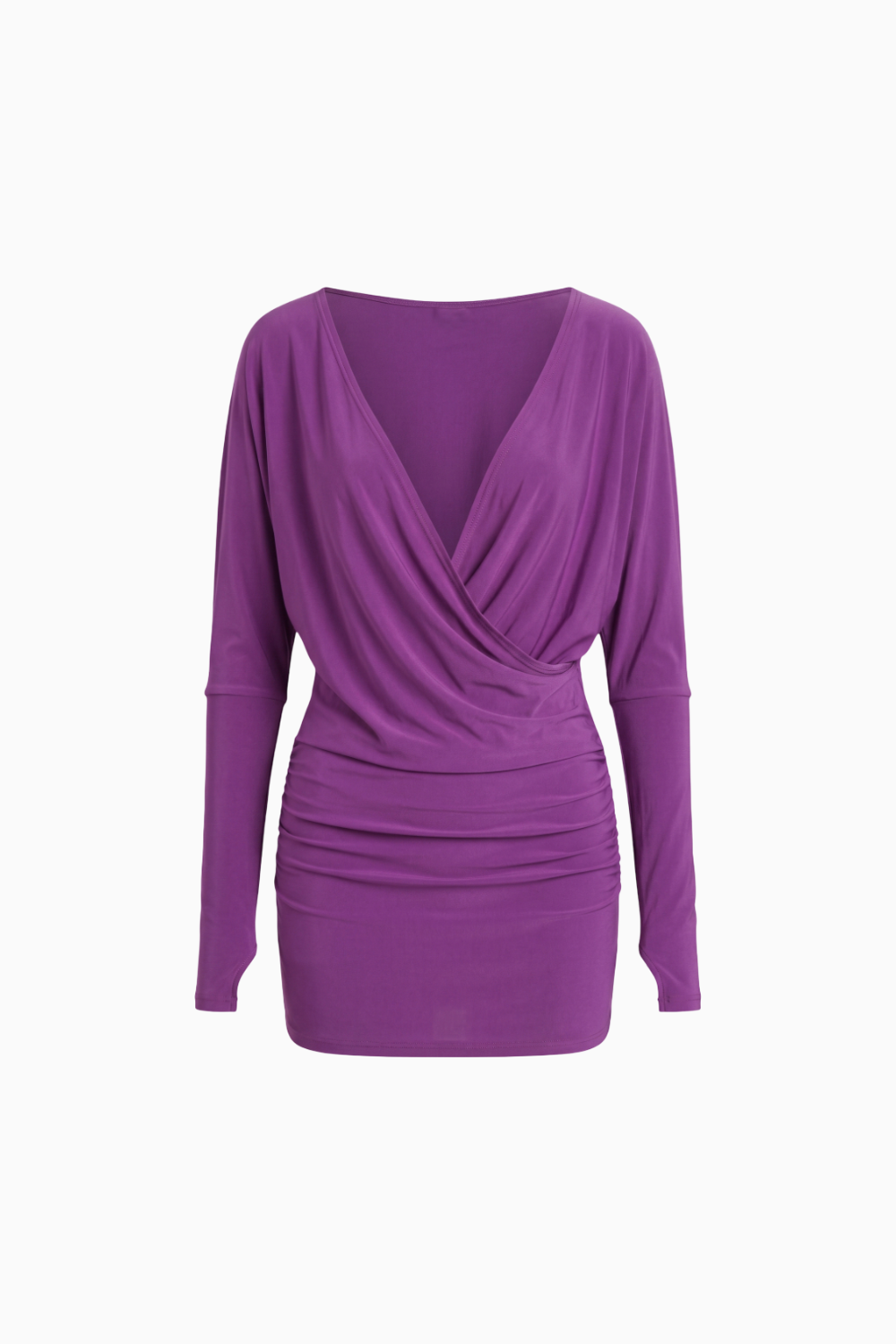 Deep Purple Cowl Neck Ruched Mini Dress