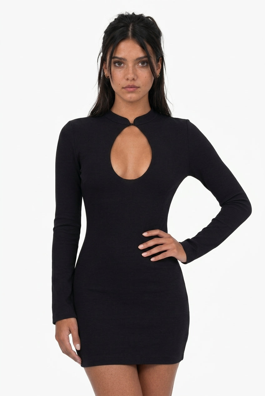 Keyhole Long-Sleeve Mini Dress