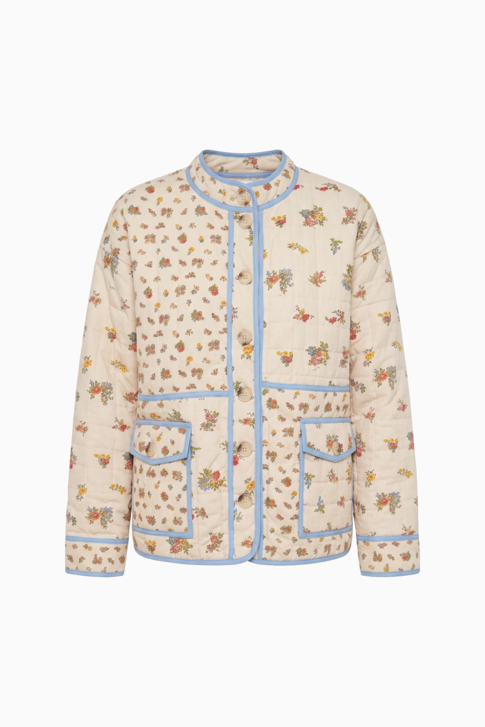 Quilted Ditsy Floral Jacket with Light Blue Piping