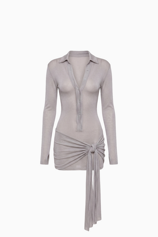 Grey Neck Long Sleeve Mini Dress