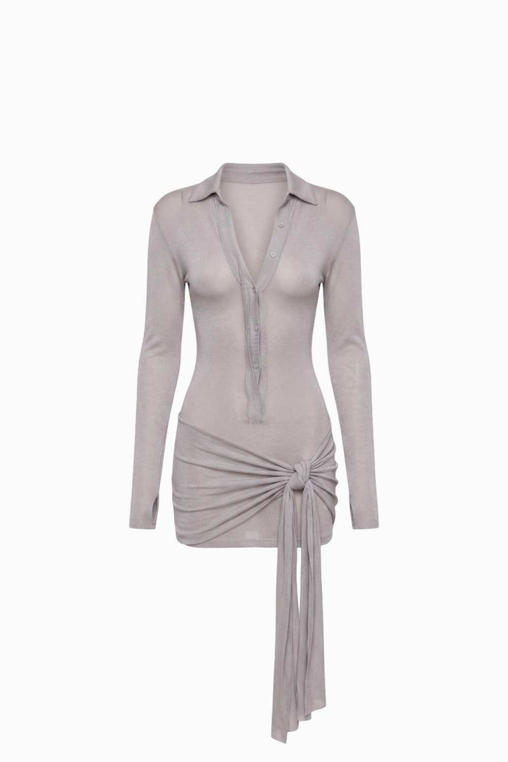 Grey Neck Long Sleeve Mini Dress