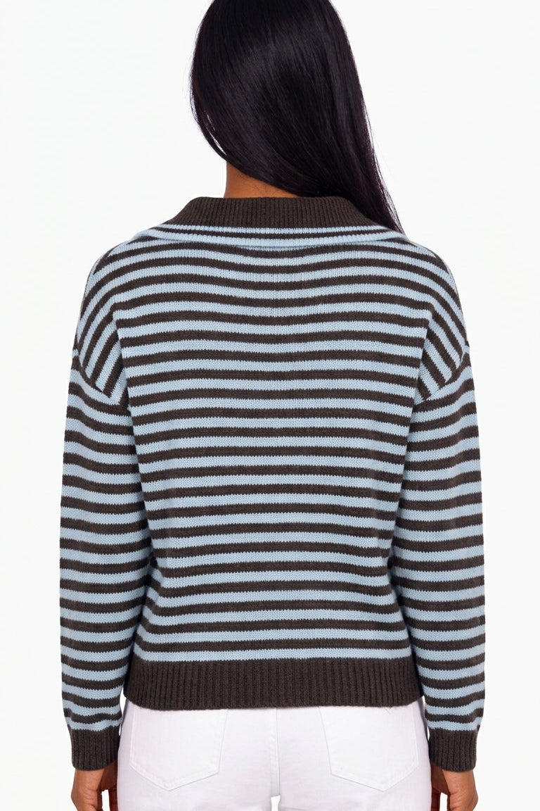 Brown and Blue Striped Collar Knit Sweater
