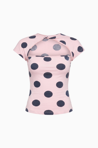 Polka Dot Cutout Short-Sleeve Top
