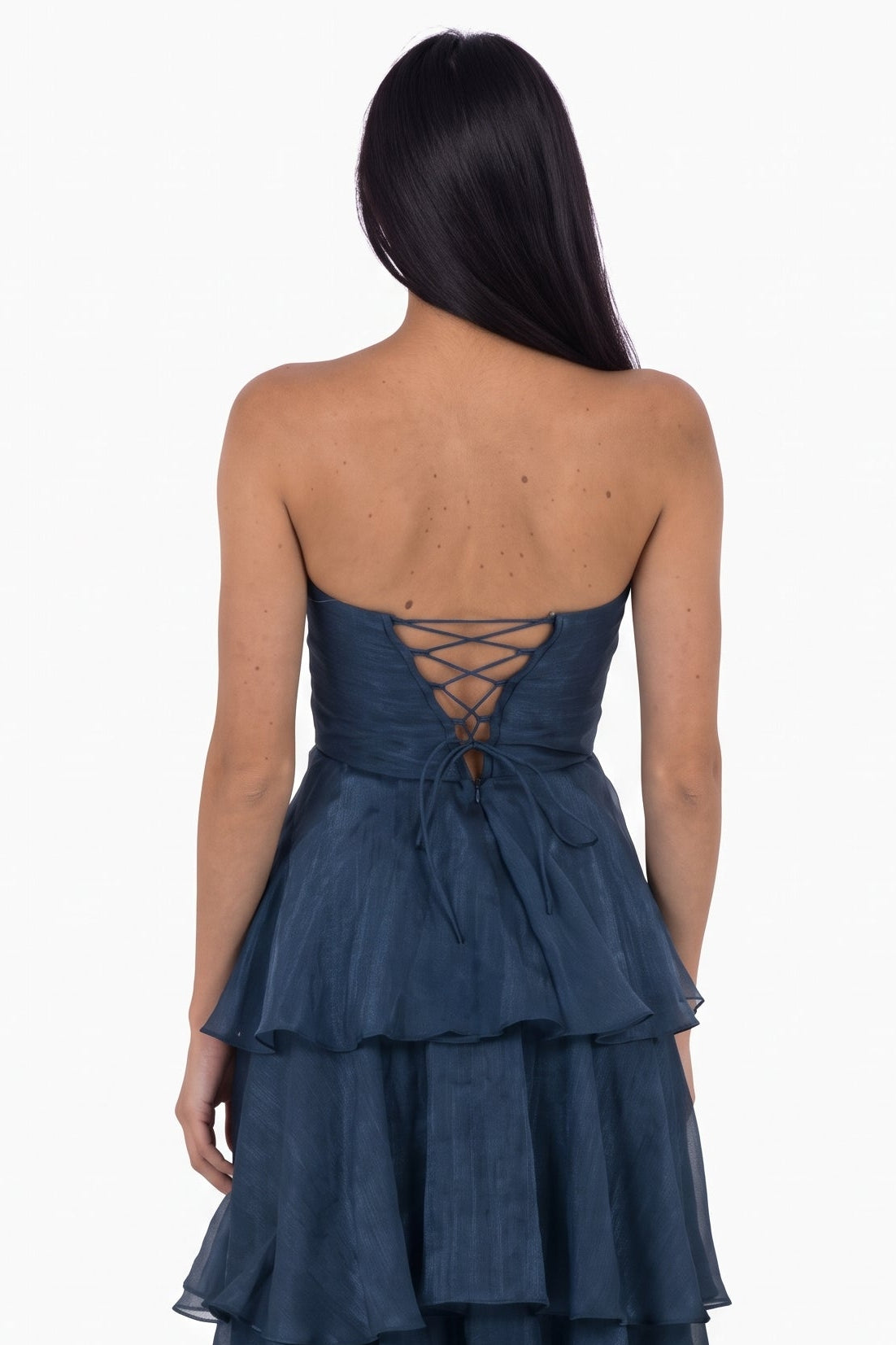 Navy Tiered Ruffle Strapless Maxi Dress