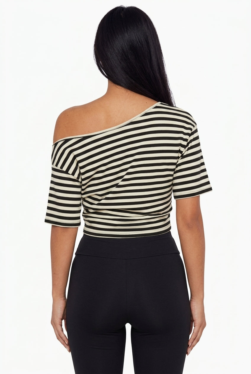 Striped Off-The-Shoulder Short Sleeve Top