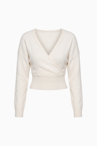 Ivory Cropped V-Neck Wrap Sweater