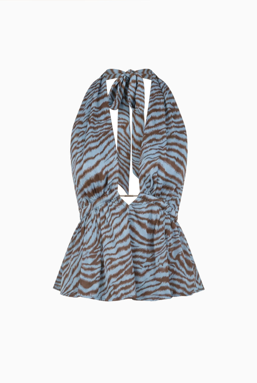 Dark Navy Print Draped Top