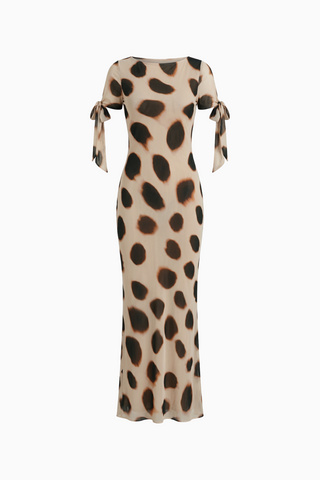 Spotted Mesh Tie-Sleeve Maxi Dress