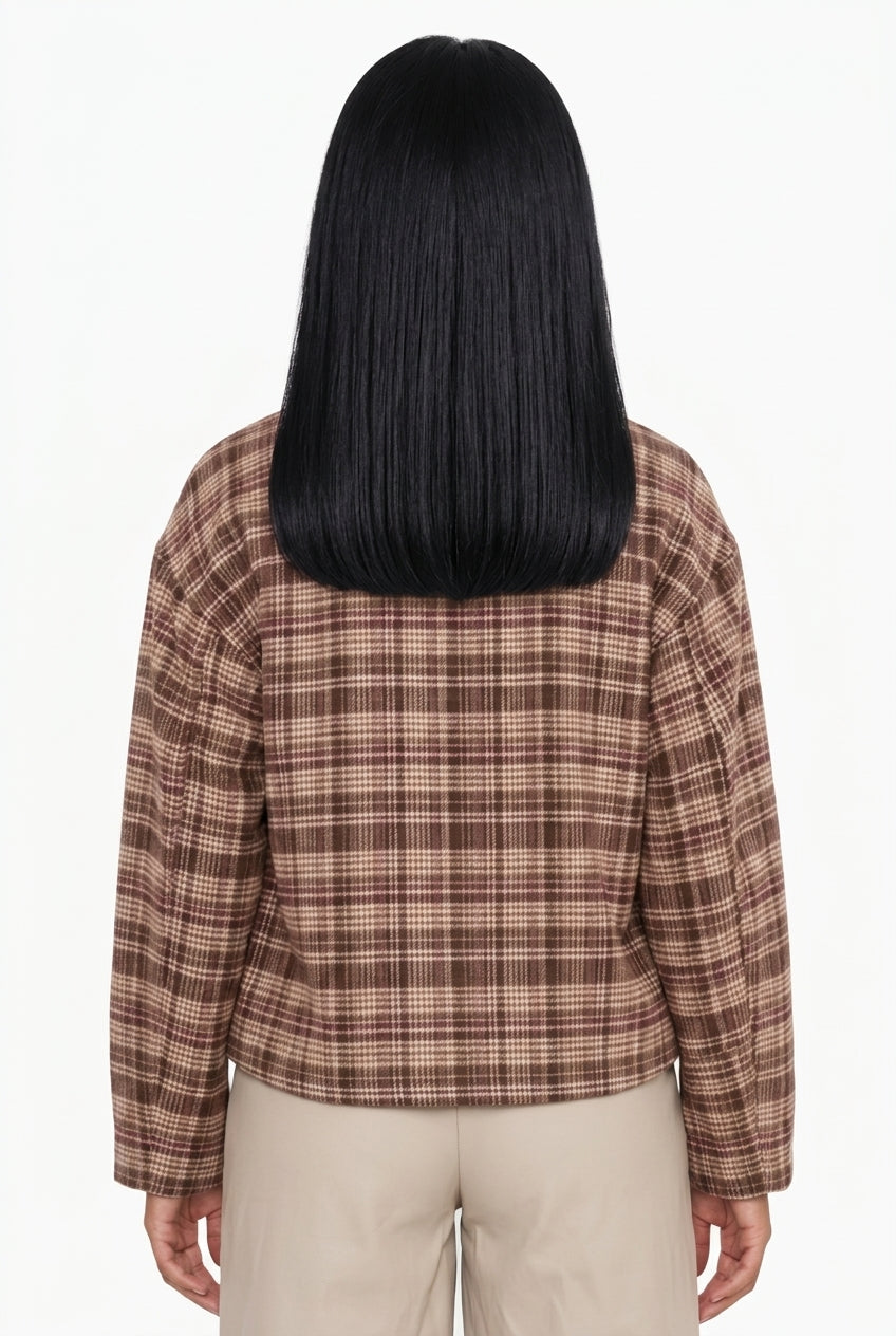 Vintage-Style Plaid Drop-Shoulder Jacket