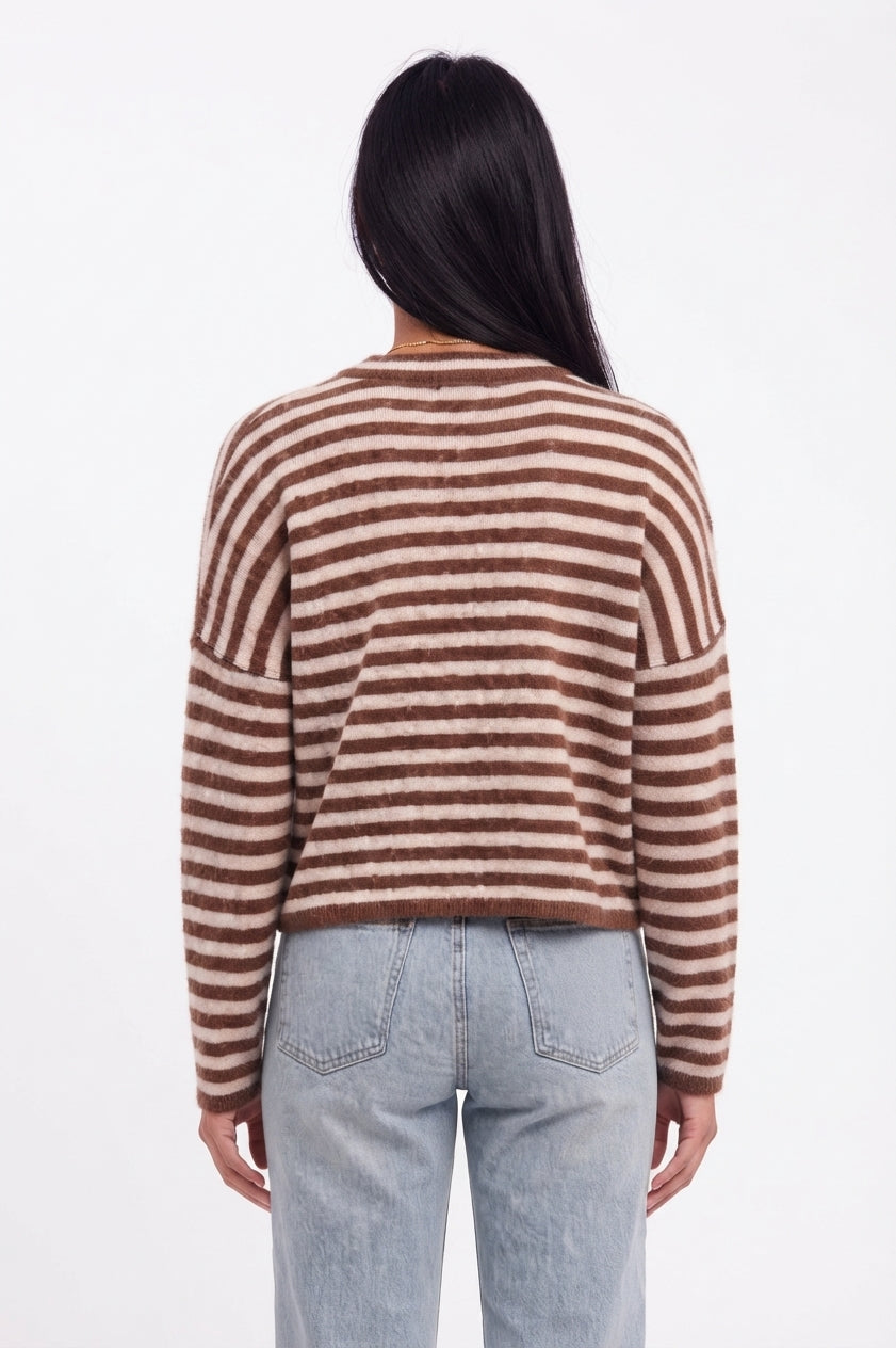 Brown Striped Knit Cardigan