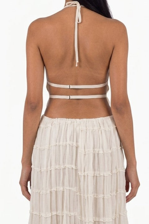 Cream Maxi Skirt & Top Set    HALTER NECK