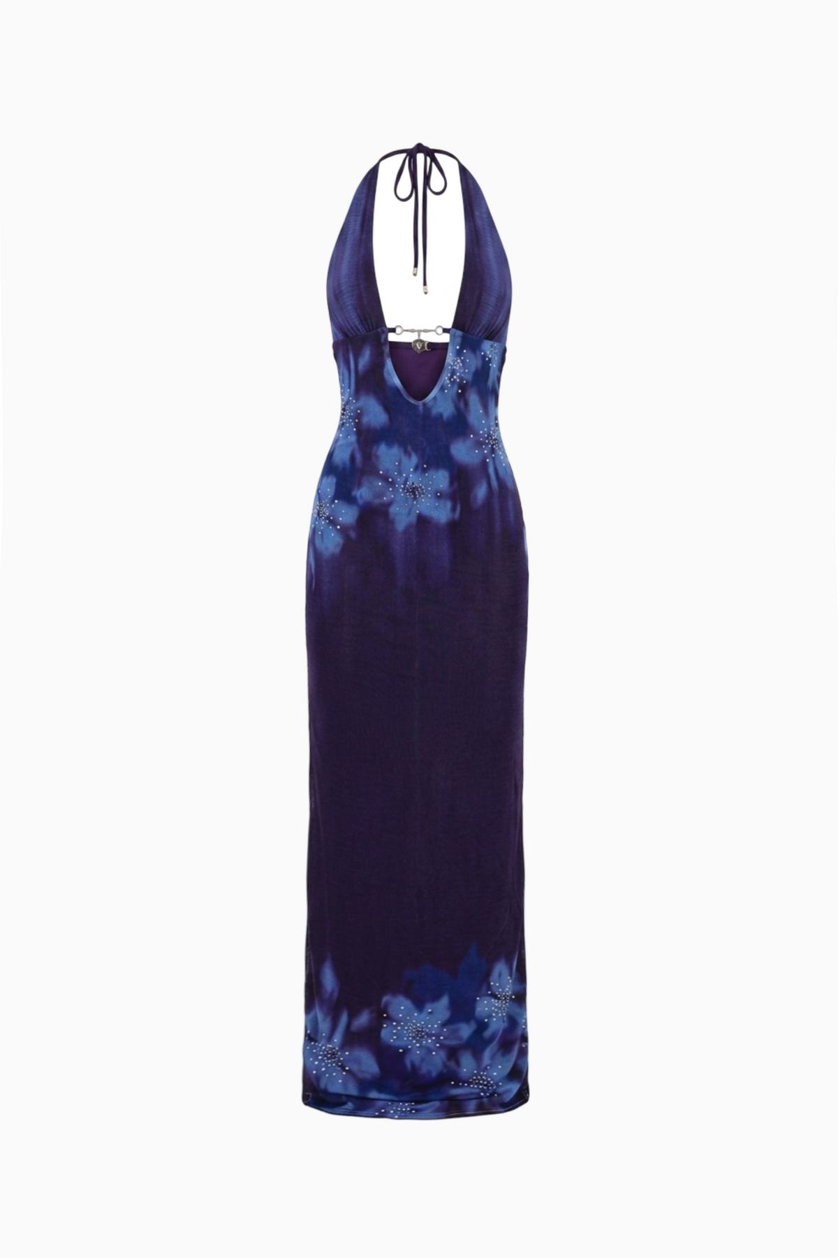 Midnight Bloom Halter Maxi Dress