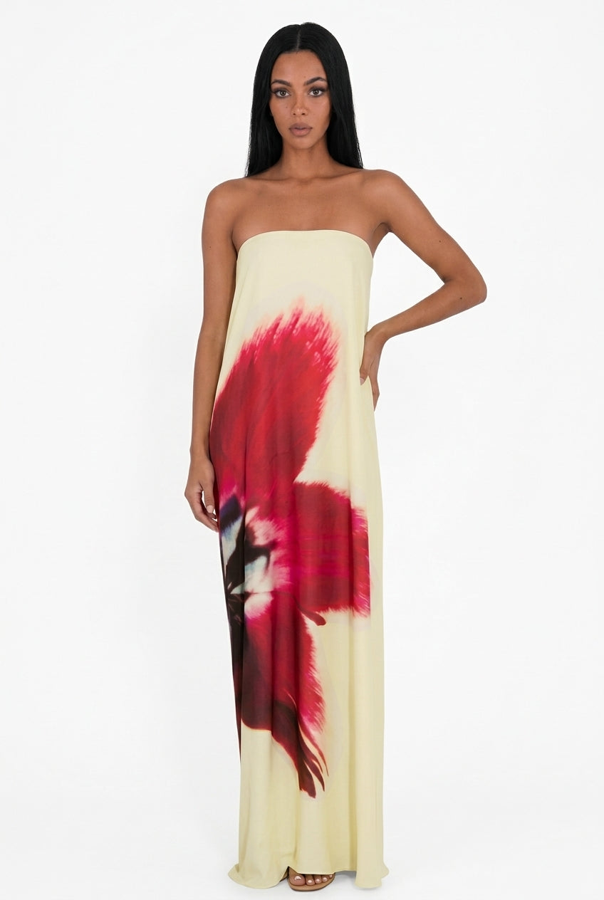 Light Base Graphic Floral Flowy Maxi Dress