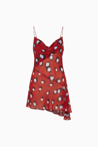 Red Abstract Spot Cowl Neck Mini Dress