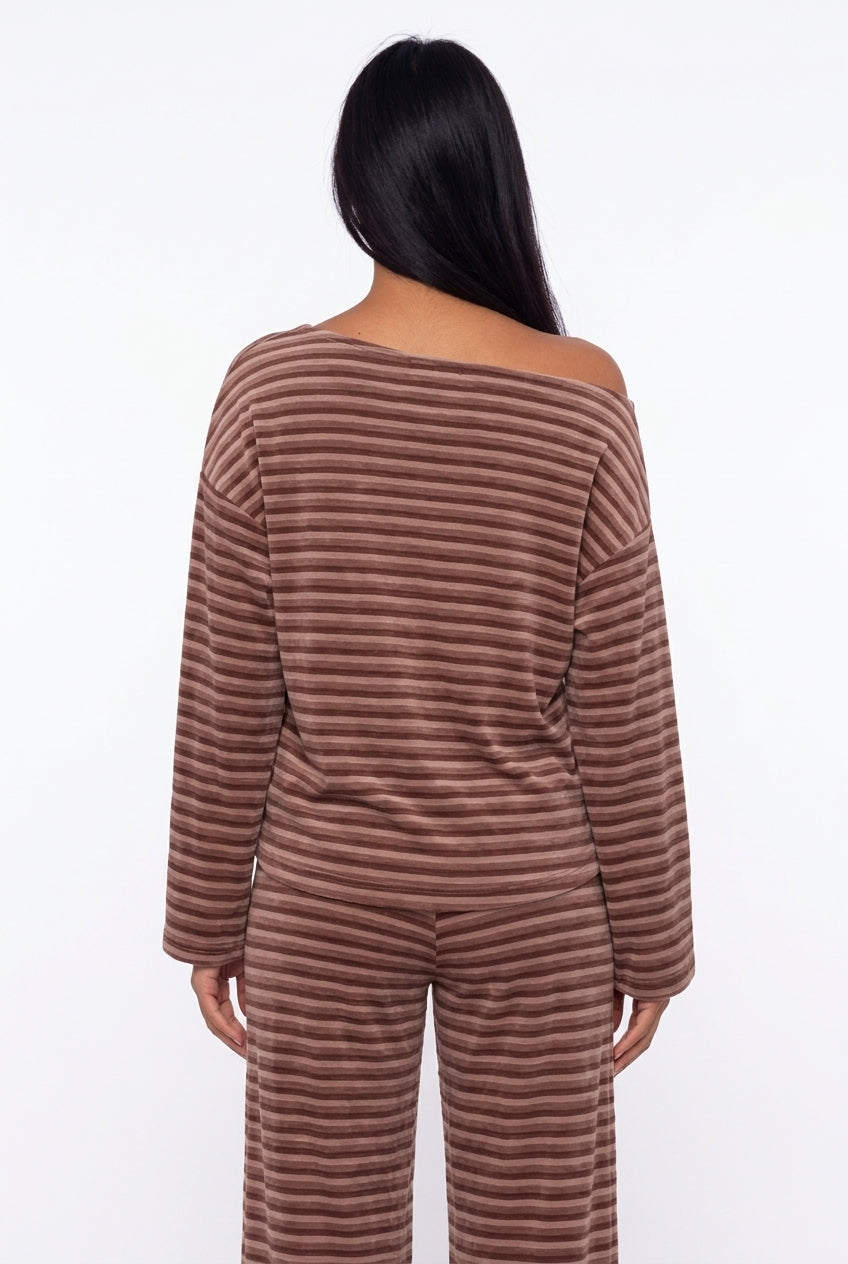 Off-the-Shoulder Striped Lounge Set +