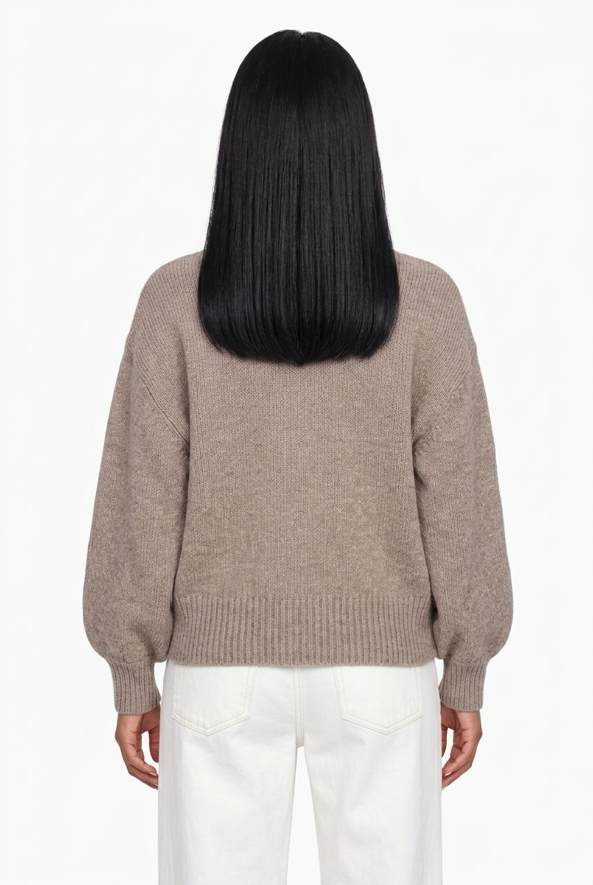 Taupe Balloon Sleeve Knit Sweater