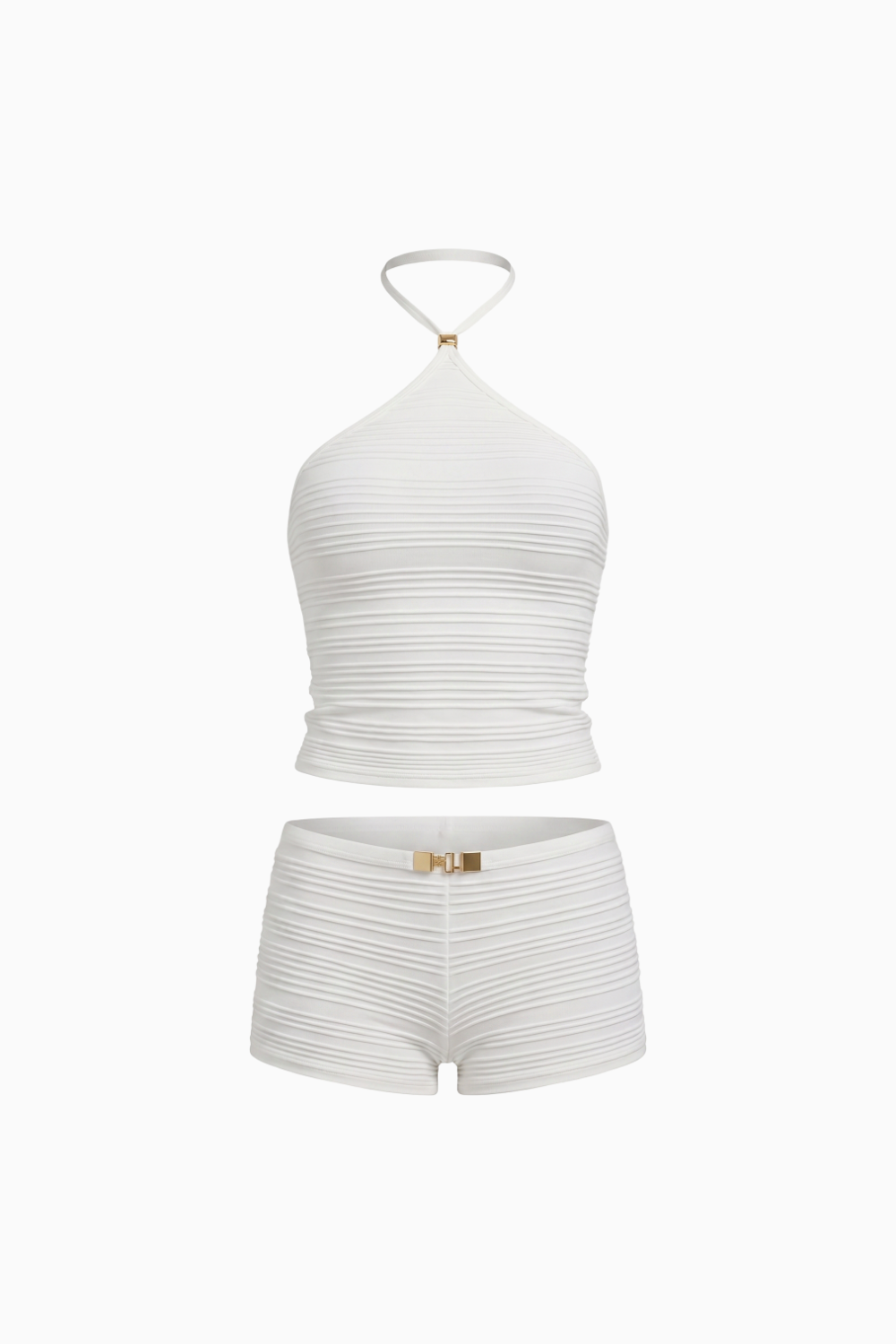 White Ribbed Halter Top and Shorts Set
