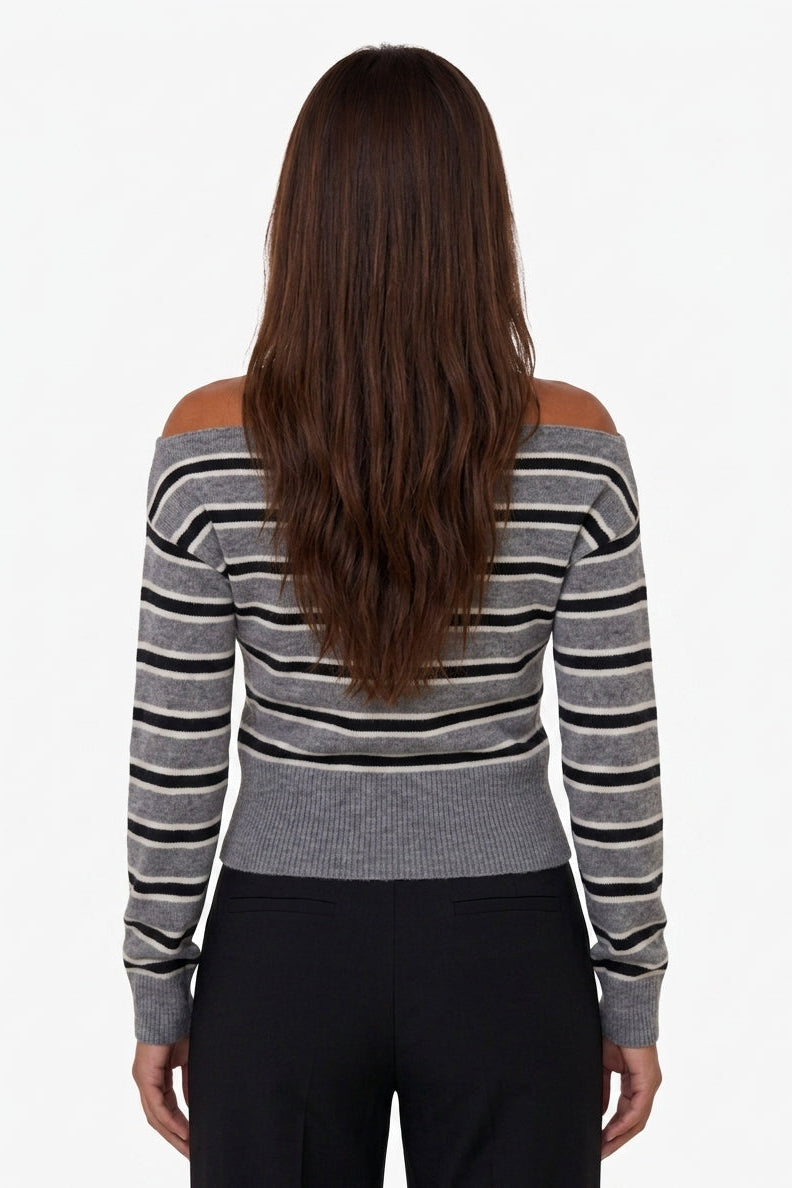 Multicolor Striped Off-the-Shoulder Knit Sweater