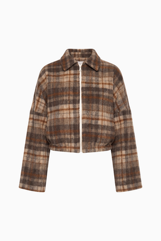 Oversized Cropped Plaid Jacket