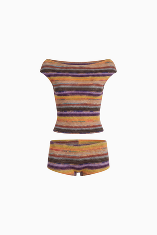 Conjunto de Dos Piezas de Punto a Rayas Multicolor