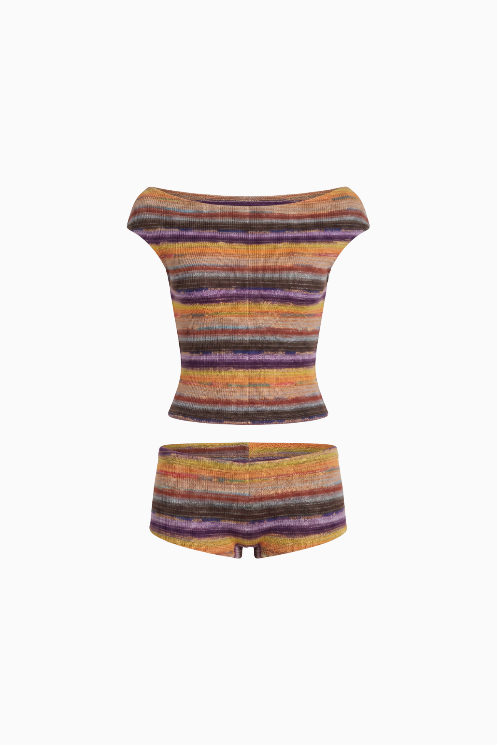 Conjunto de Dos Piezas de Punto a Rayas Multicolor