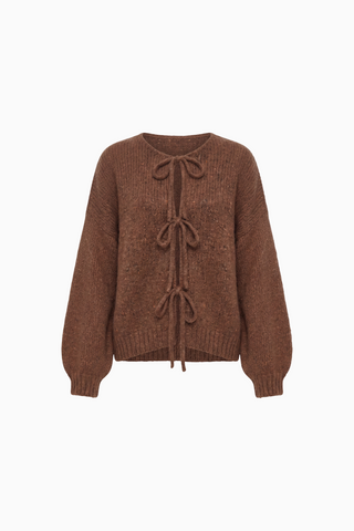 Brown Tie-Front Knit Cardigan