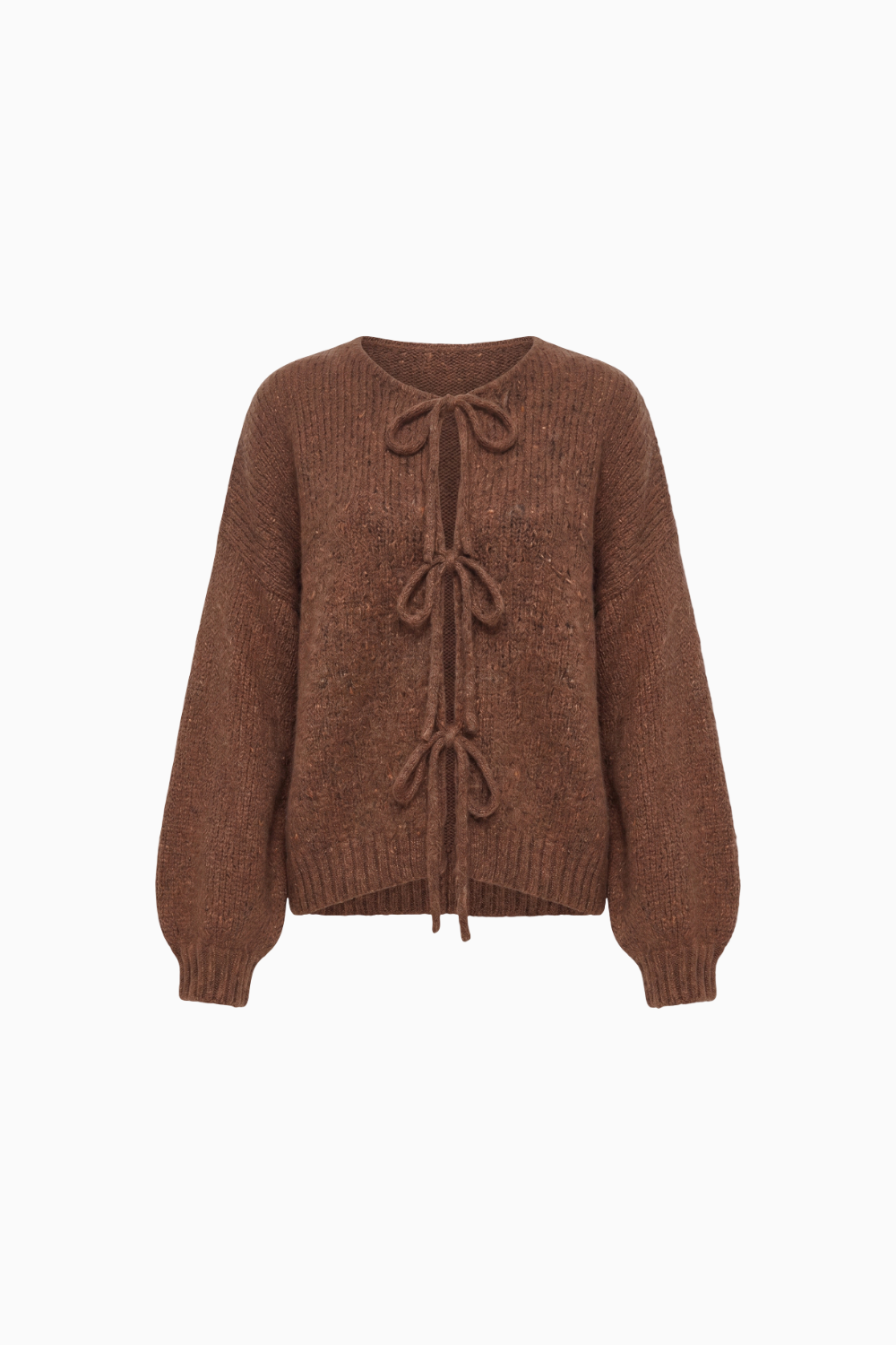 Brown Tie-Front Knit Cardigan